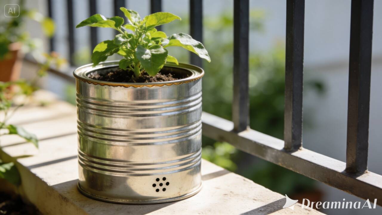 Tem uma lata grande sem uso? Veja como transformá-la em vaso para plantas pequenas, preparando o recipiente, criando furos e escolhendo o substrato adequado.