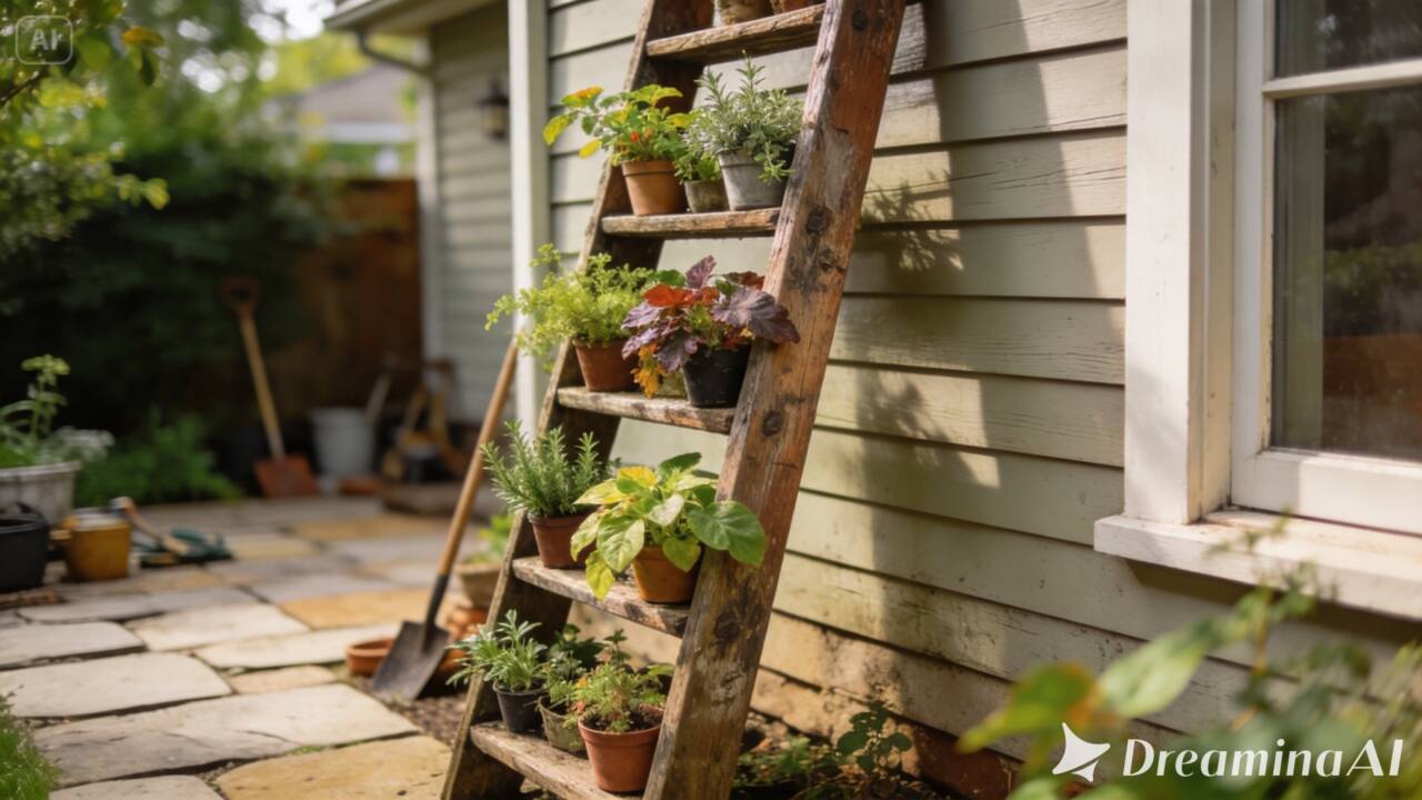 Uma escada antiga pode ganhar nova função no jardim. Saiba como criar um suporte para vasos, proteger a estrutura e escolher plantas conforme a luminosidade.