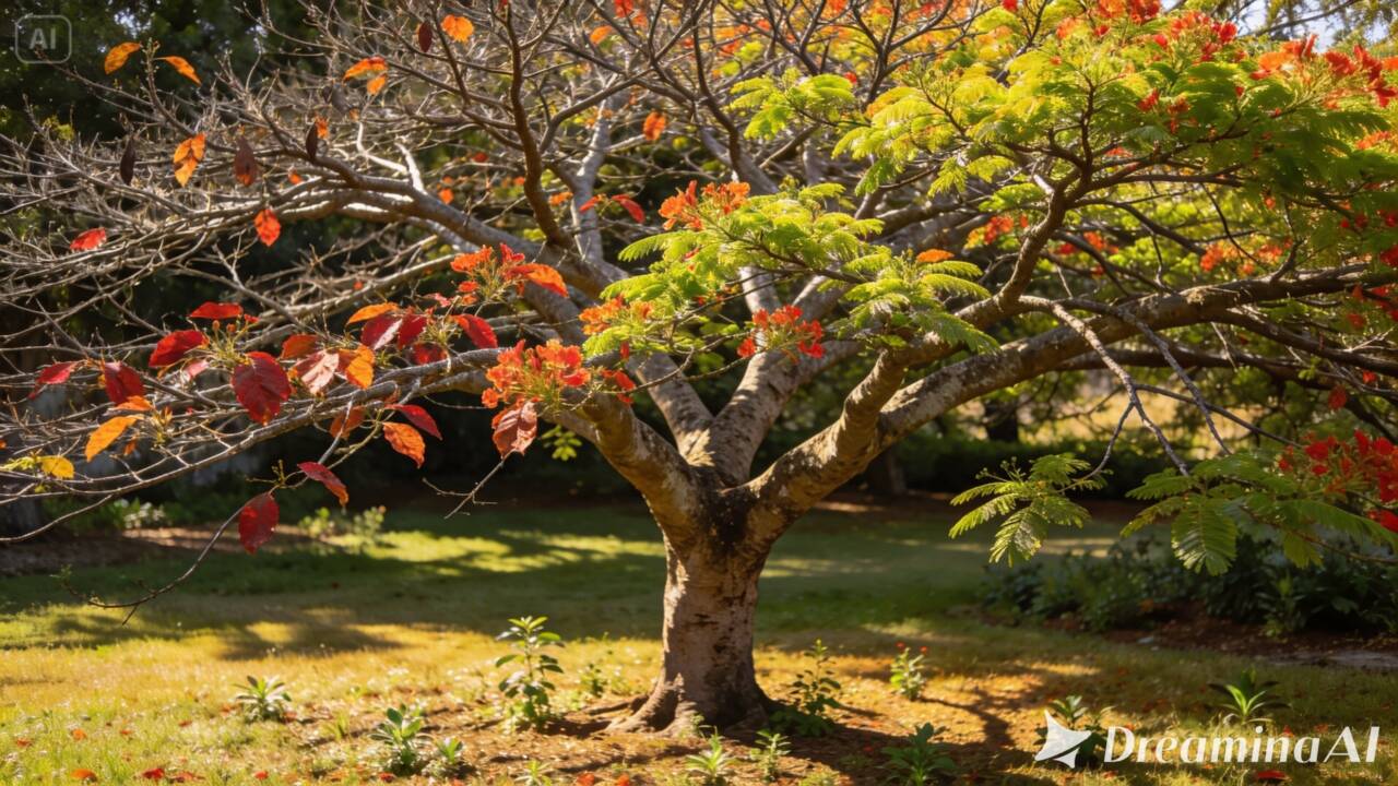 Flamboyant sem folhas pode estar seguindo seu ciclo natural antes da floração. Veja o que acontece nessa fase e quais sinais realmente merecem atenção.