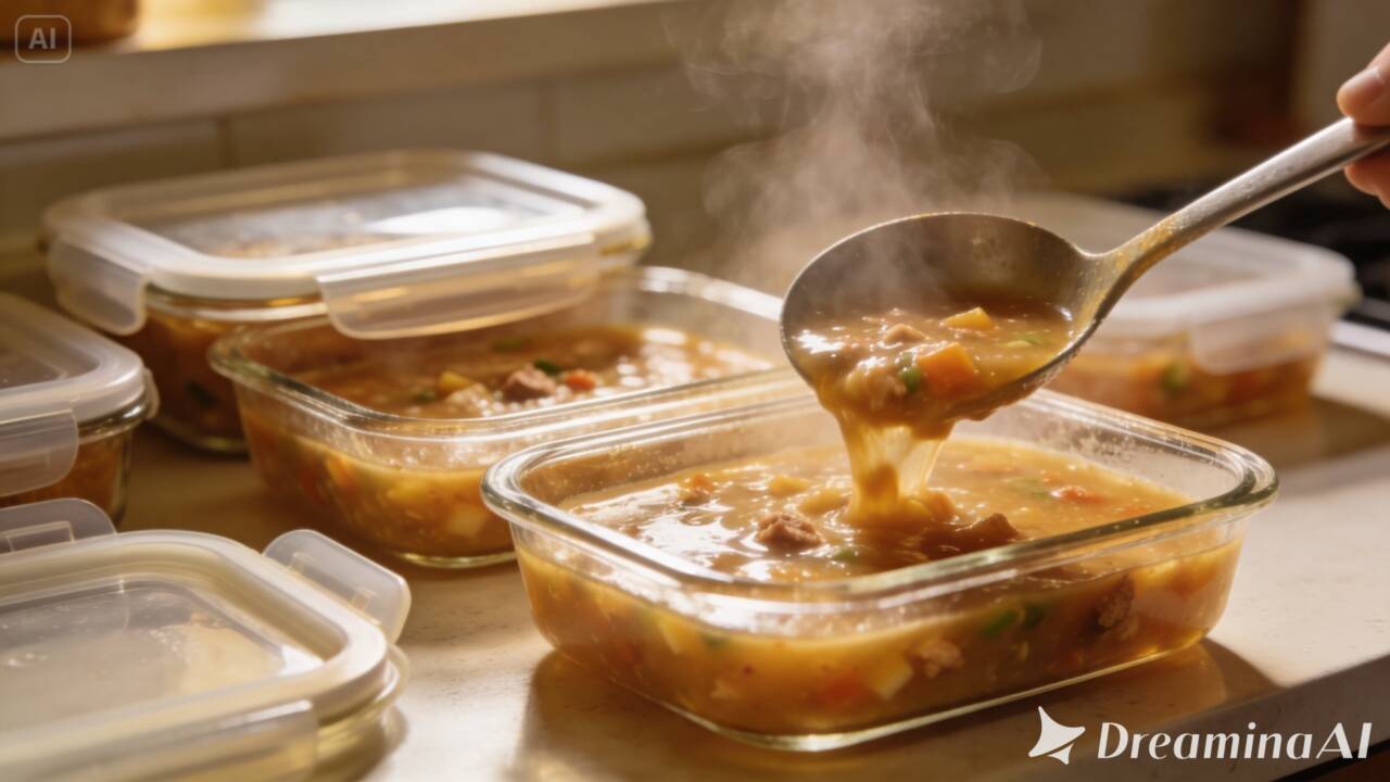Vai guardar uma panela grande de comida na geladeira? Saiba por que dividir as porções em potes rasos pode ajudar no resfriamento mais rápido e uniforme.