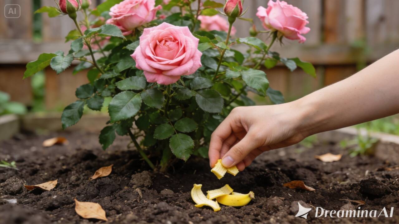 A casca de banana pode ser reaproveitada no jardim, mas não faz a roseira florescer automaticamente. Entenda o papel da matéria orgânica no cultivo.