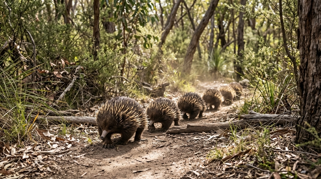 O equidna-de-focinho-curto, Tachyglossus aculeatus, é encontrado na Austrália e na Nova Guiné.