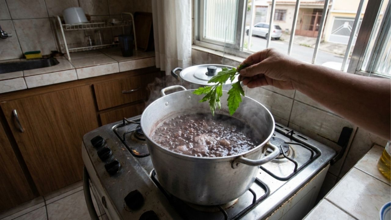 Cozinheiros usam epazote durante o preparo do feijão