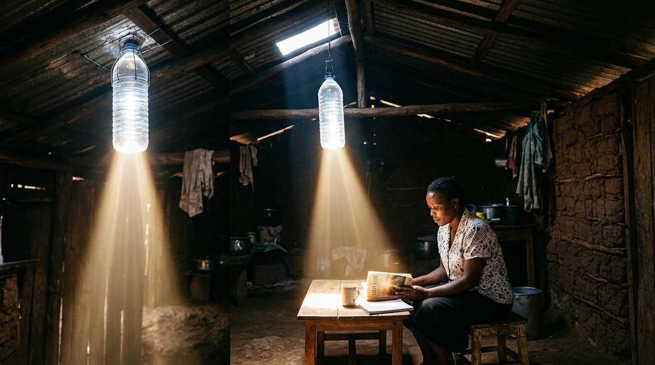 O efeito acontece porque a luz solar atravessa o plástico transparente e a água.