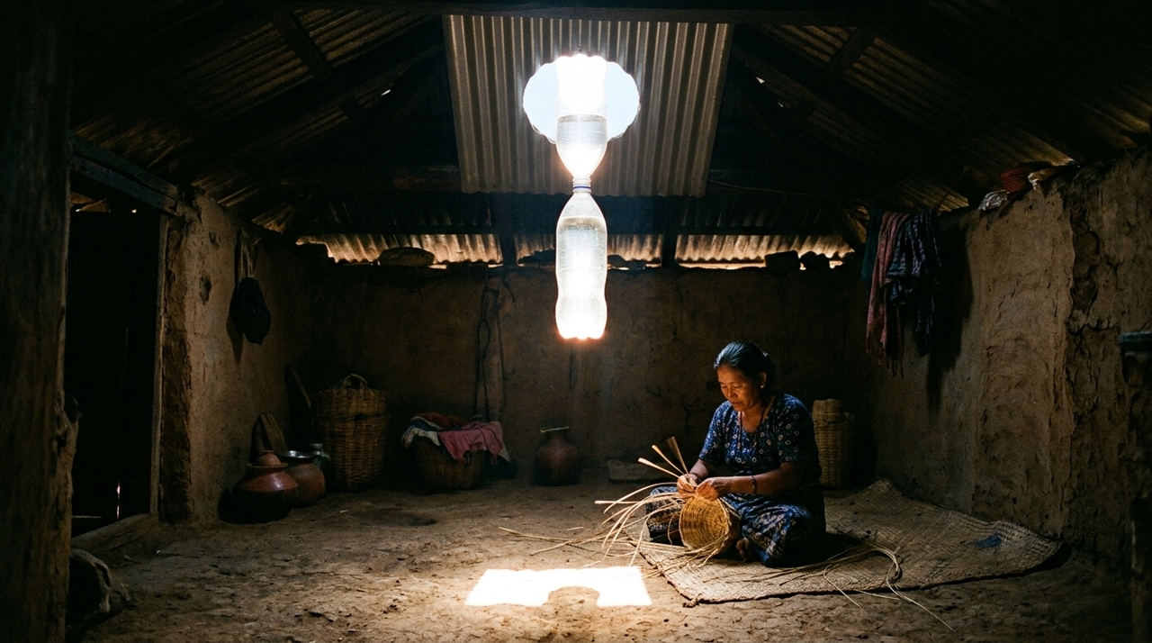 O efeito acontece porque a luz solar atravessa o plástico transparente e a água.