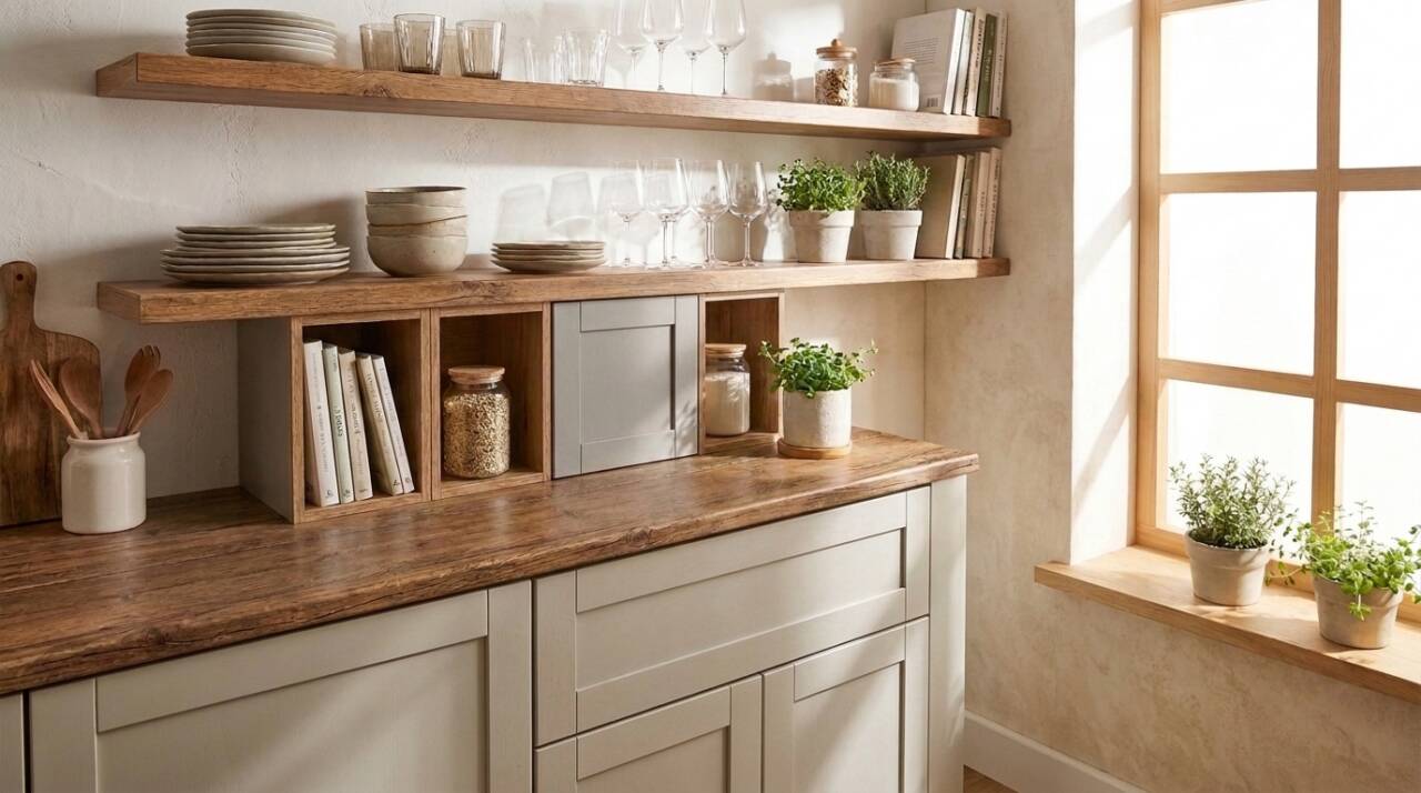 Cozinhas mais leves estão deixando parte das paredes livres. Conheça alternativas aos armários superiores e saiba quais cuidados as prateleiras exigem.