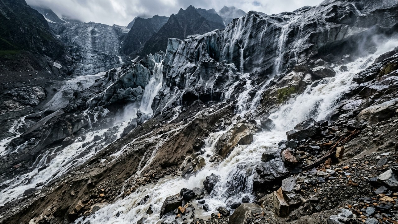 O colapso repentino de massas glaciais na cordilheira asiática expõe a extrema vulnerabilidade de vales habitados diante de eventos extremos.