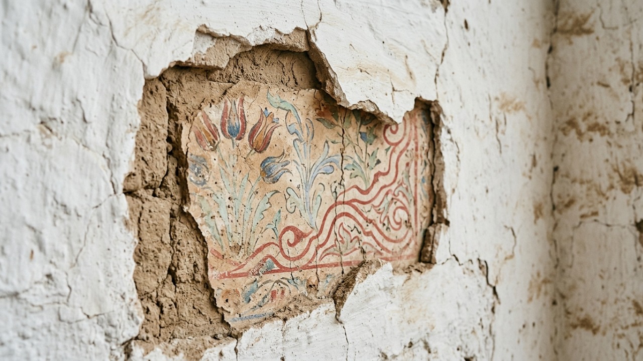 Pinturas florais ficaram escondidas por 1.500 anos sob cal no Uzbequistão.