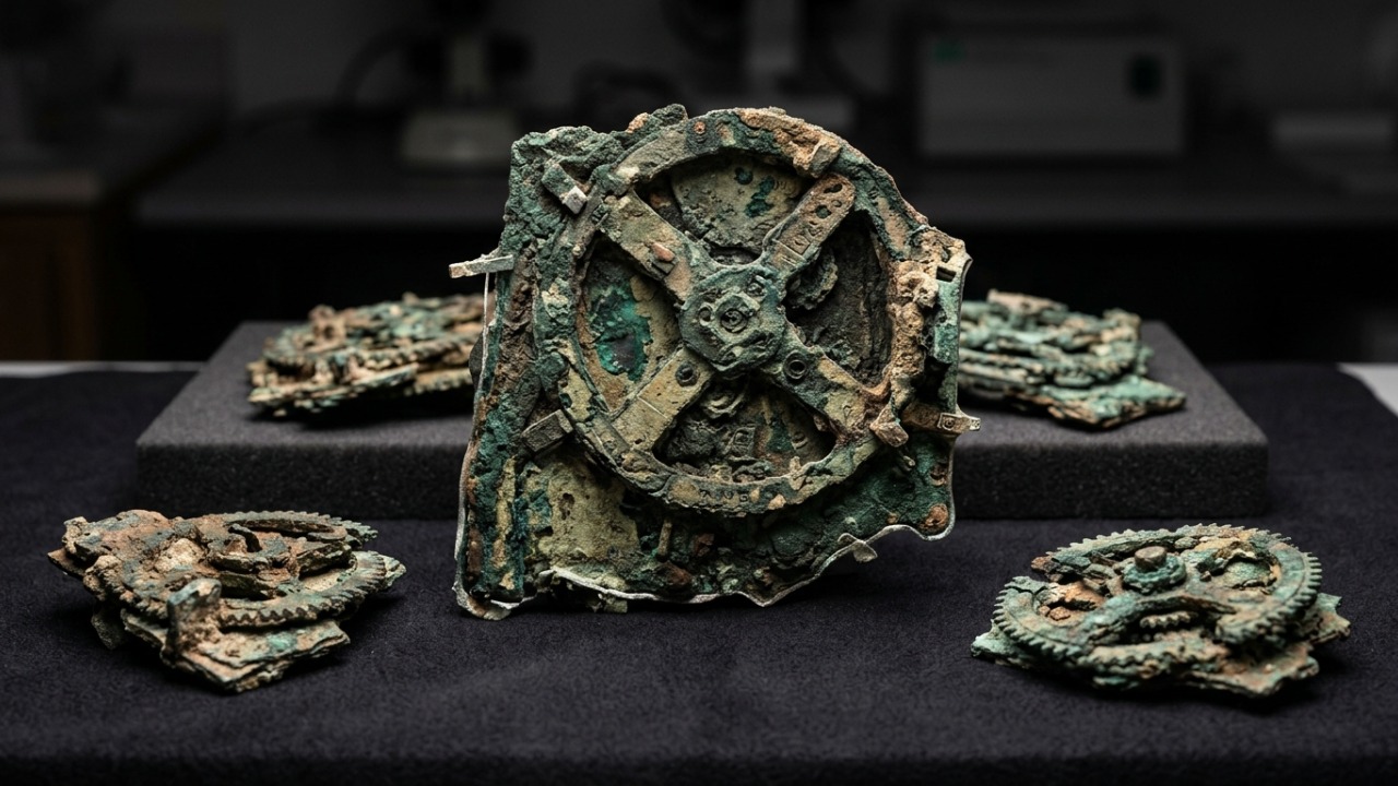 O mecanismo de Anticítera calculava ciclos astronômicos com sofisticadas engrenagens antigas.