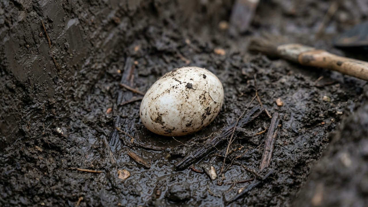 Um ovo romano de 1.700 anos preservou líquido graças ao solo alagado.