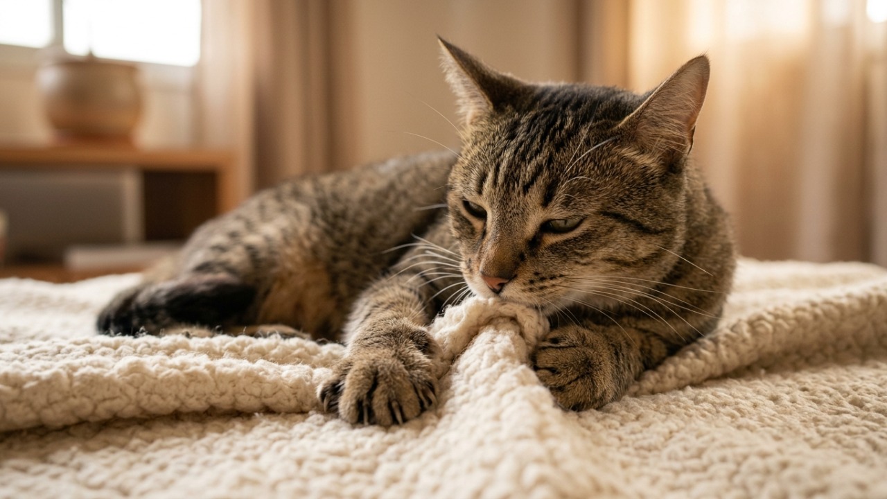 Gatos que engolem tecidos podem sofrer obstruções e precisam de avaliação veterinária.