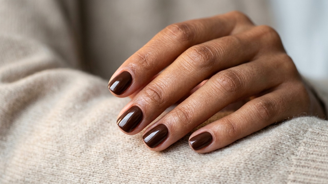 Marrom chocolate desponta como tendência elegante e versátil para unhas no inverno.