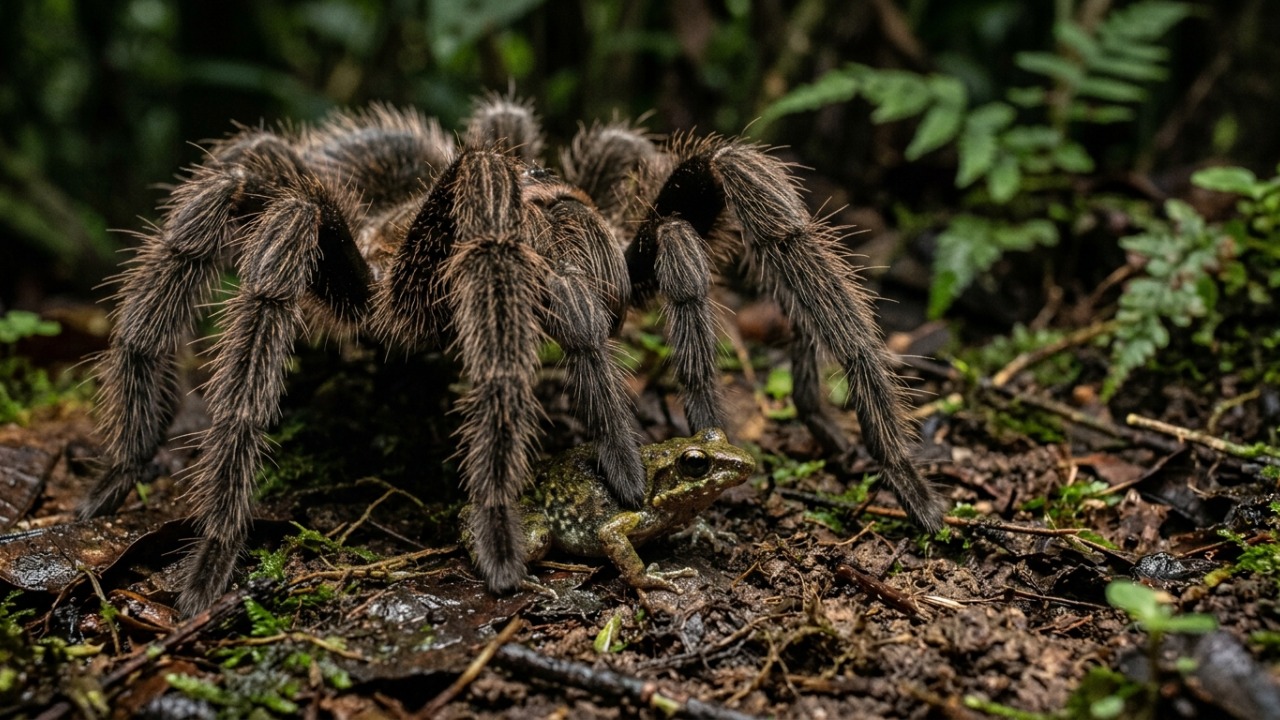 Rã pode consumir formigas que ameaçariam os ovos da aranha