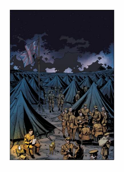 A HQ mostra Tolkien escrevendo durante o período militar, antes de enfrentar diretamente o horror das trincheiras na França.