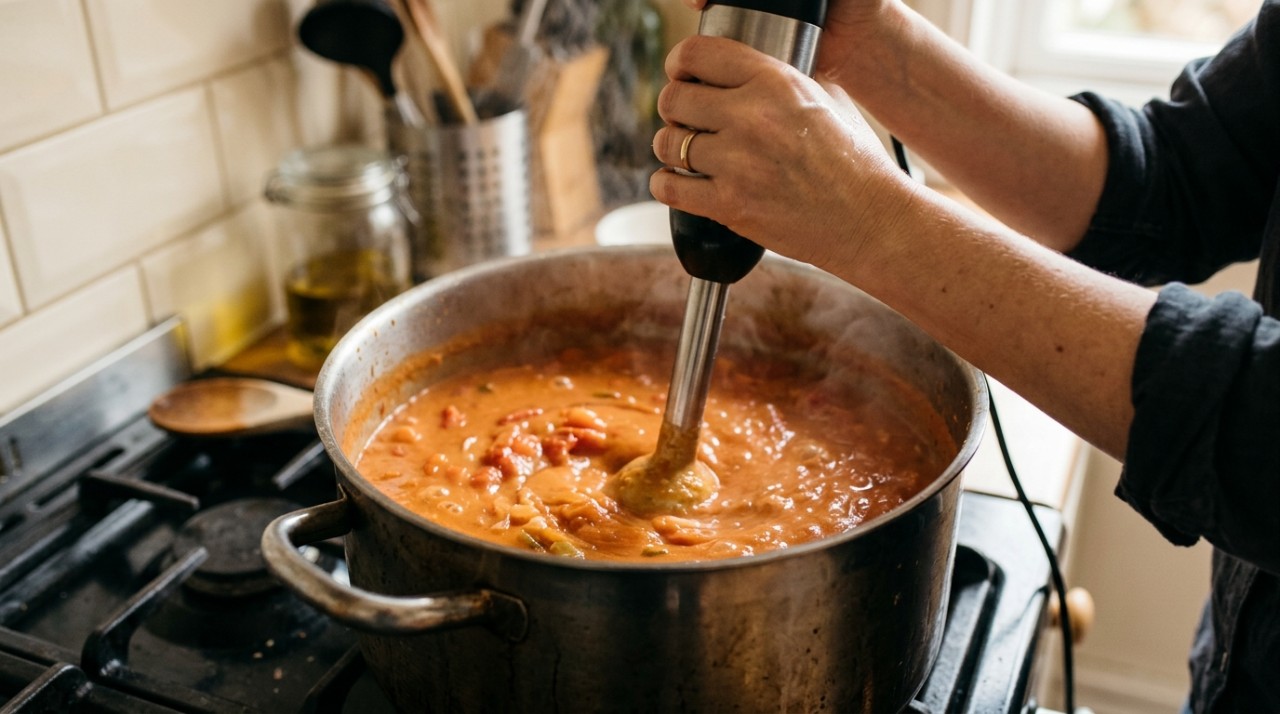 A cenoura libera doçura natural durante o cozimento e ajuda a suavizar a acidez do tomate.
