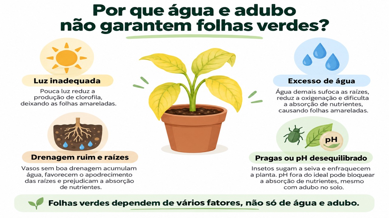 Excesso de água pode sufocar as raízes e amarelar folhas