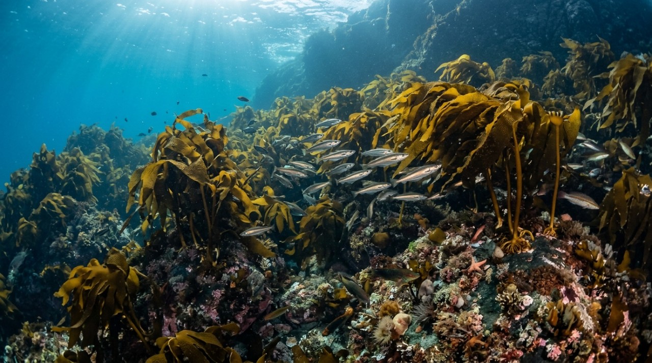 Essas florestas submarinas funcionam como habitat para peixes e inúmeros pequenos organismos