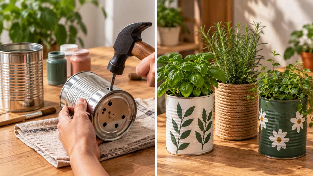 Uma lata de leite pode ganhar nova função na decoração. Veja os cuidados para preparar o metal, evitar excesso de água e criar um vaso para plantas pequenas.