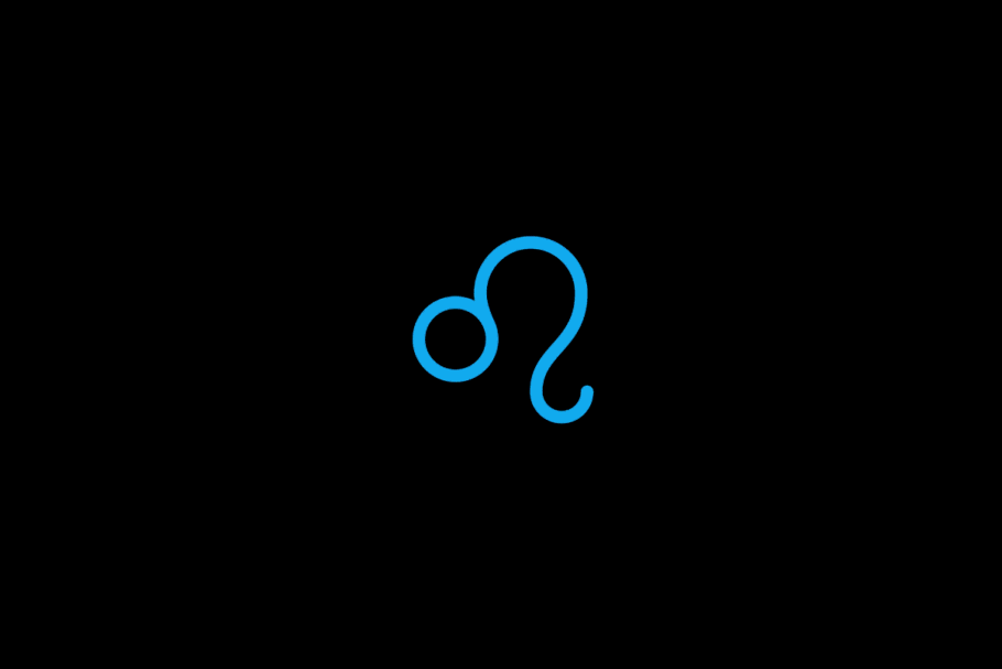 Símbolo do signo de Leão em tom azul-claro, centralizado sobre um fundo preto