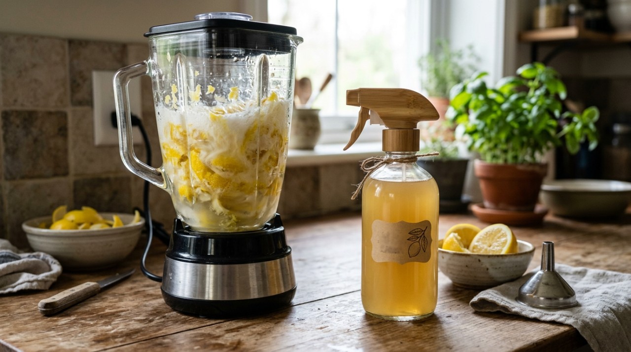Os pedaços de casca deixados pelo liquidificador podem entupir o gatilho do borrifador e ainda permanecer sobre a superfície depois da limpeza.