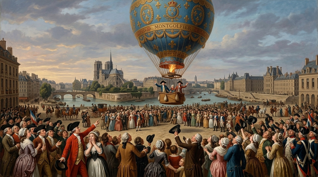 Os irmãos Montgolfier demonstraram balões de ar quente, e ainda em 1783 Pilâtre de Rozier e o marquês d’Arlandes realizaram um voo livre tripulado.