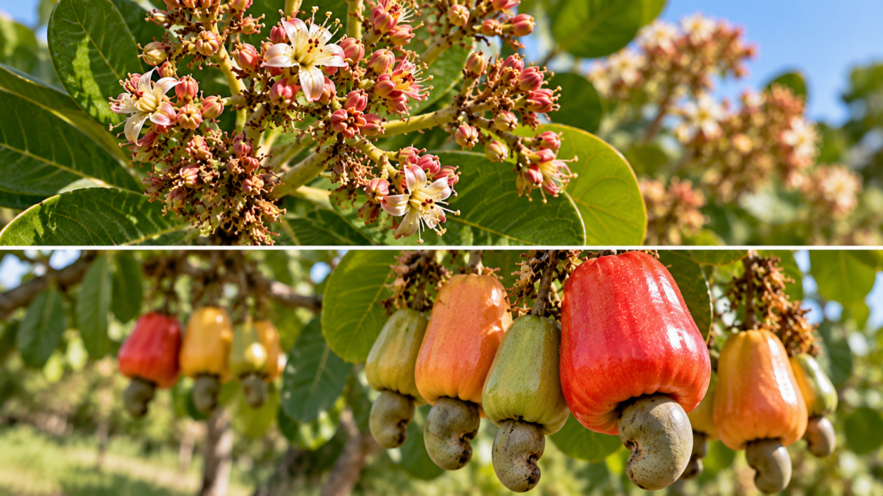O que acontece depois que a flor do cajueiro abre? Veja como ocorre a polinização, quando a castanha começa a se formar e quanto tempo leva para amadurecer.