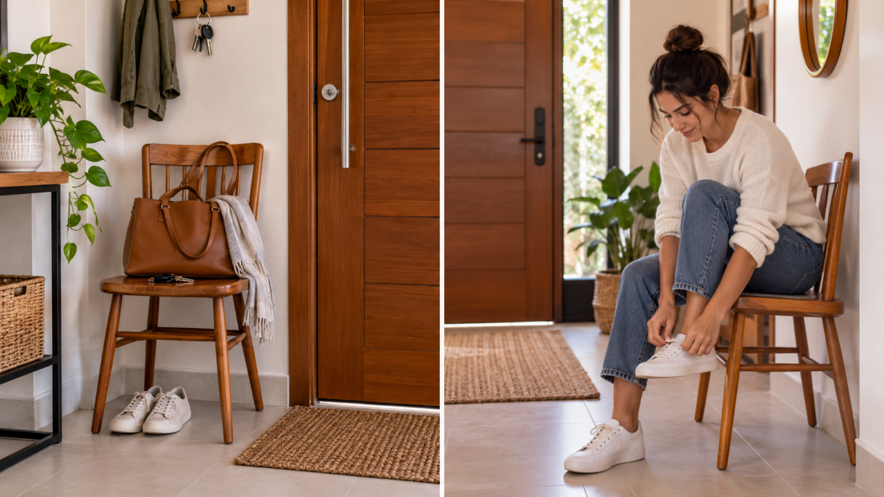 Cadeira na entrada da casa é apenas decoração? Entenda como esse móvel pode estar relacionado aos hábitos dos moradores e facilitar tarefas do dia a dia.