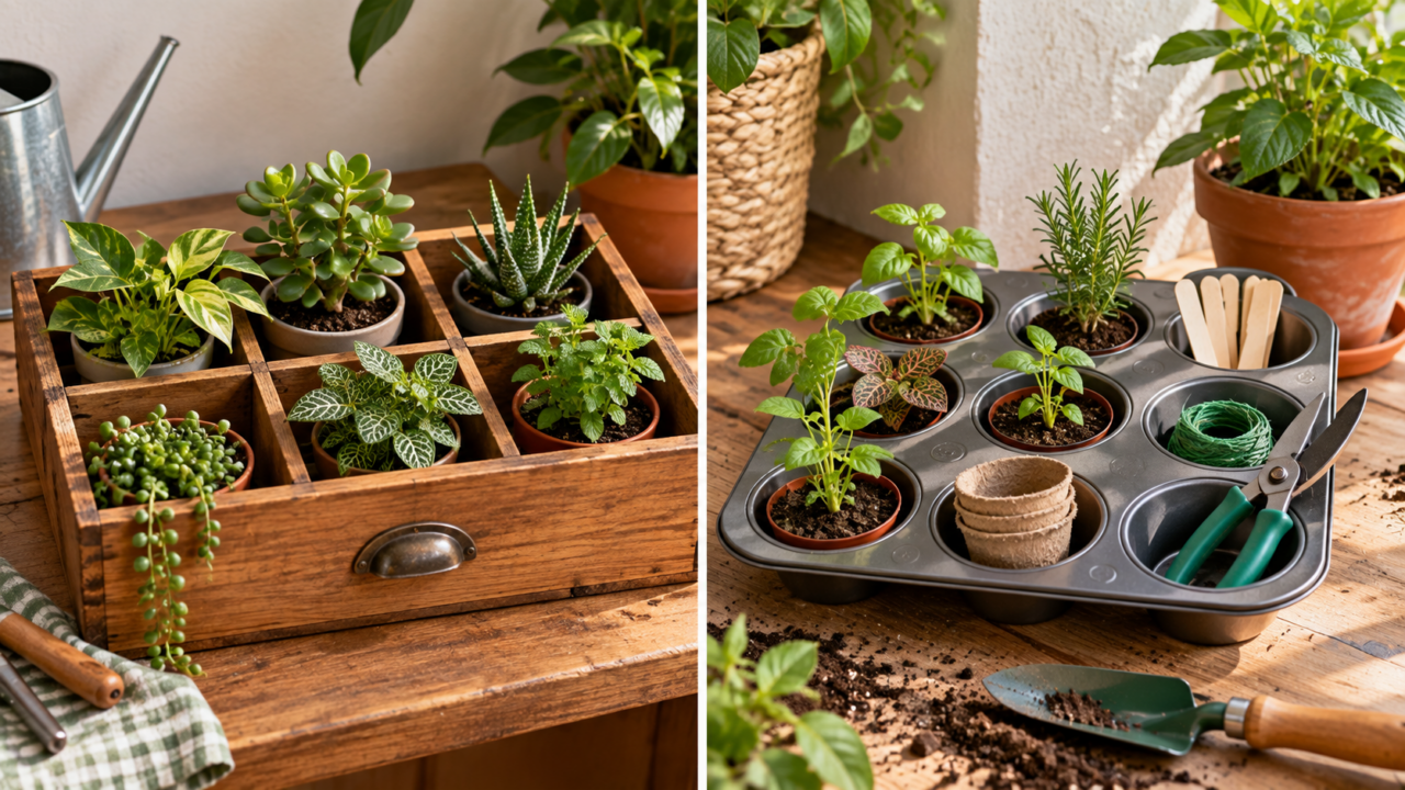 Quer organizar suas plantas sem ocupar muito espaço? Veja como reaproveitar objetos antigos para criar suportes compactos, funcionais e integrados à decoração.