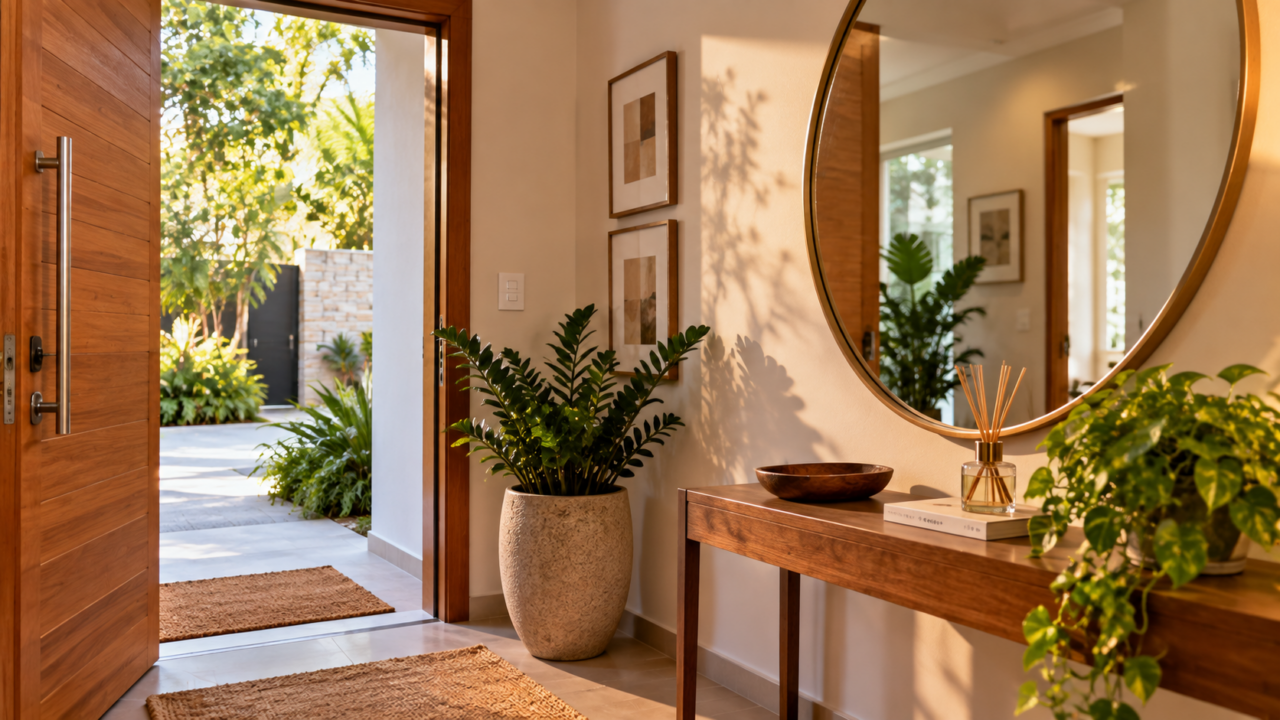 Espelho na entrada da casa pode simbolizar proteção ou reflexão energética. Entenda o que algumas tradições dizem e como o objeto influencia visualmente o ambiente.
