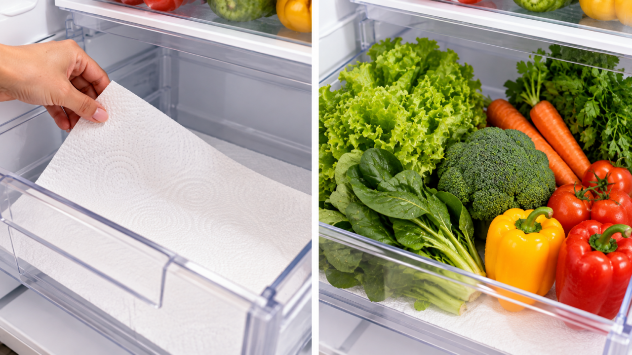 Colocar papel-toalha entre as verduras pode ajudar com pequenas quantidades de água. Entenda como usar o truque e por que o excesso de umidade exige cuidado.