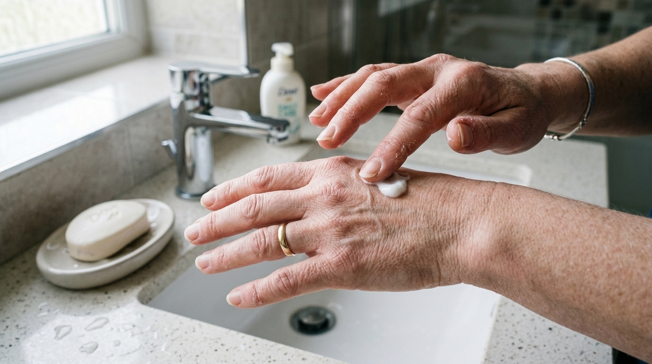 A lavagem das mãos é importante para a higiene, mas o contato repetido com água e sabonetes pode remover parte da oleosidade natural da superfície da pele.