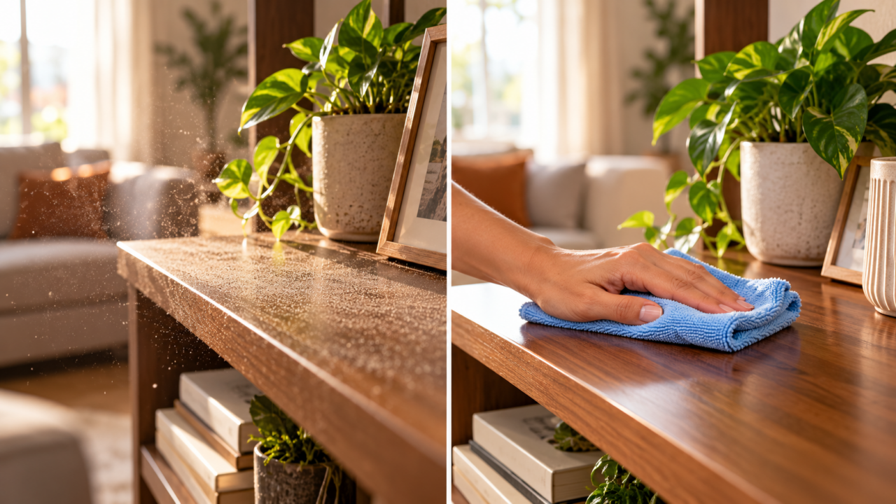 Entenda por que a poeira se deposita novamente nos móveis e aprenda cuidados simples com panos, estofados, filtros e objetos da casa.