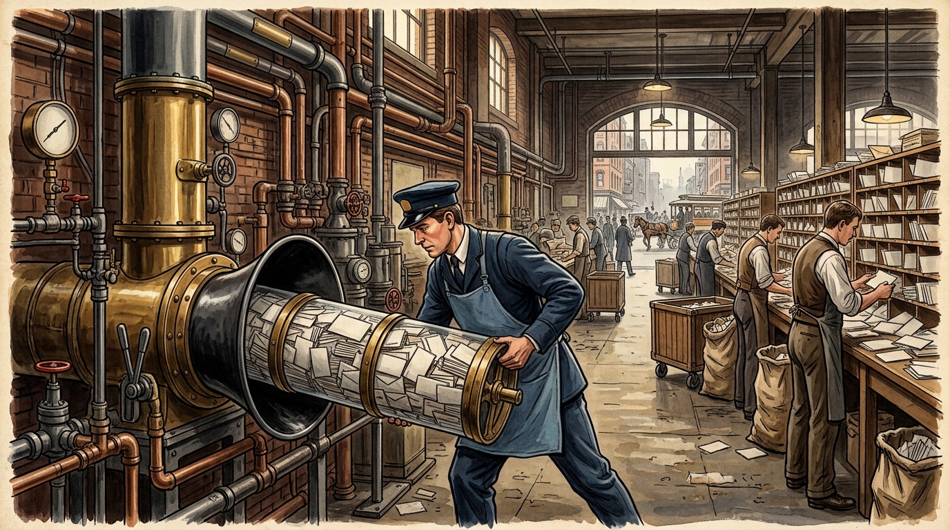 A rede postal pneumática de Nova York começou a operar em 1897.