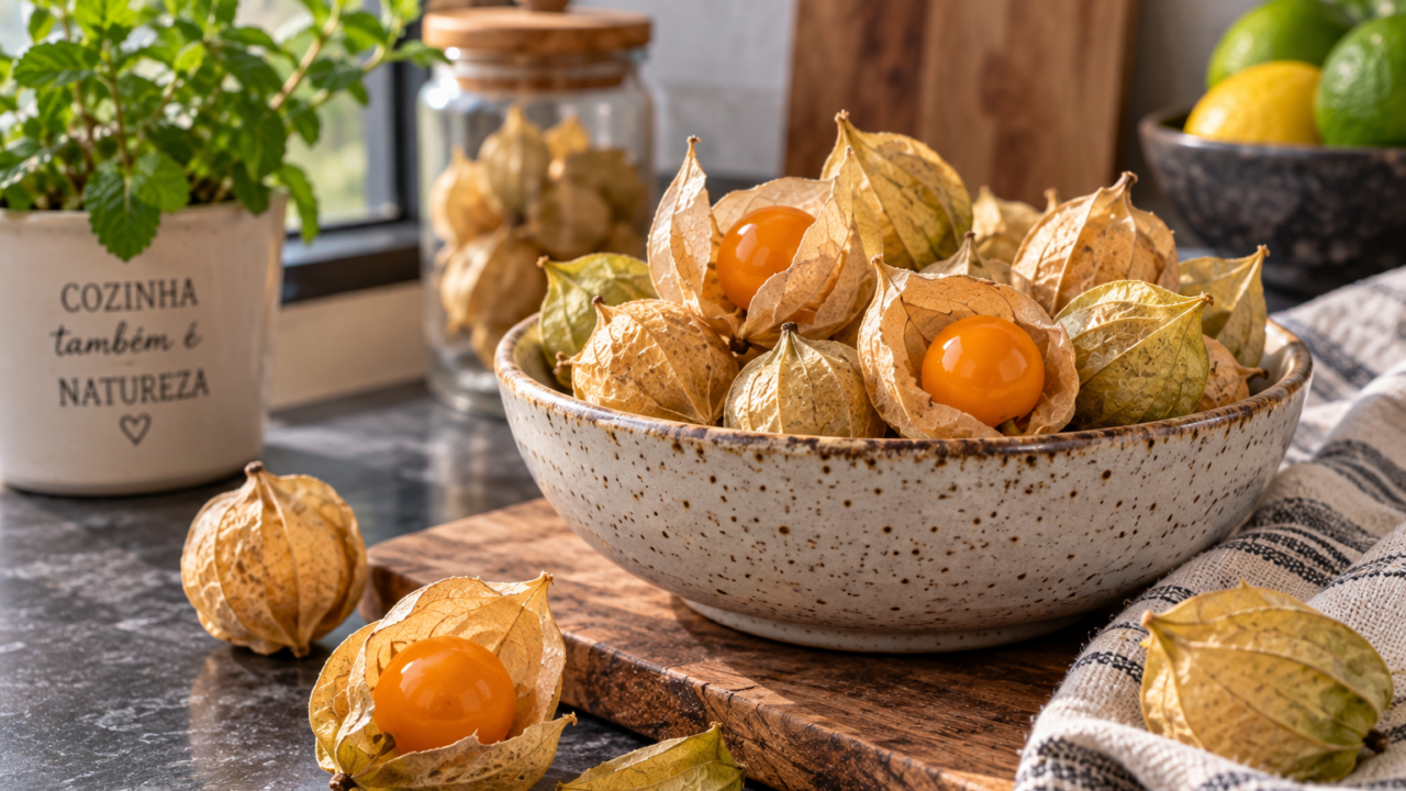 A pequena fruta escondida em uma estrutura parecida com papel chama aten&ccedil;&atilde;o. Veja como a physalis se forma, de onde vem e como &eacute; cultivada no Brasil.