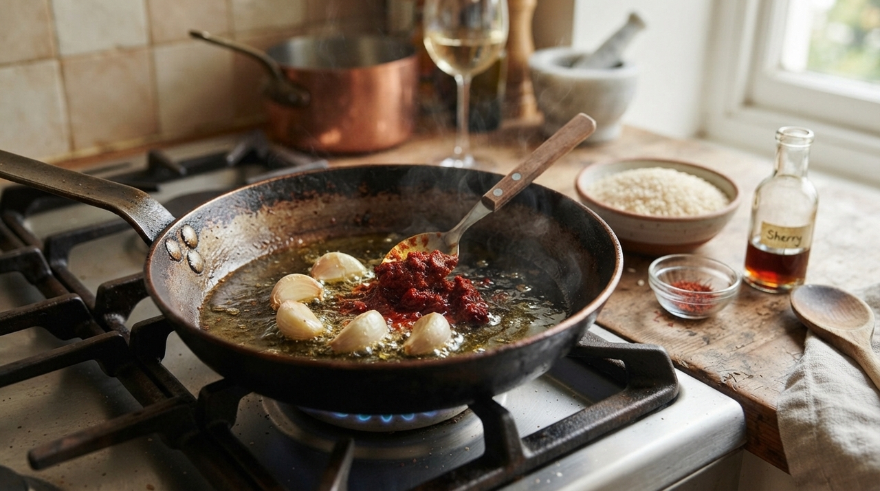A pasta de pimentão choricero é feita a partir de um tipo de pimentão seco muito usado na culinária espanhola.