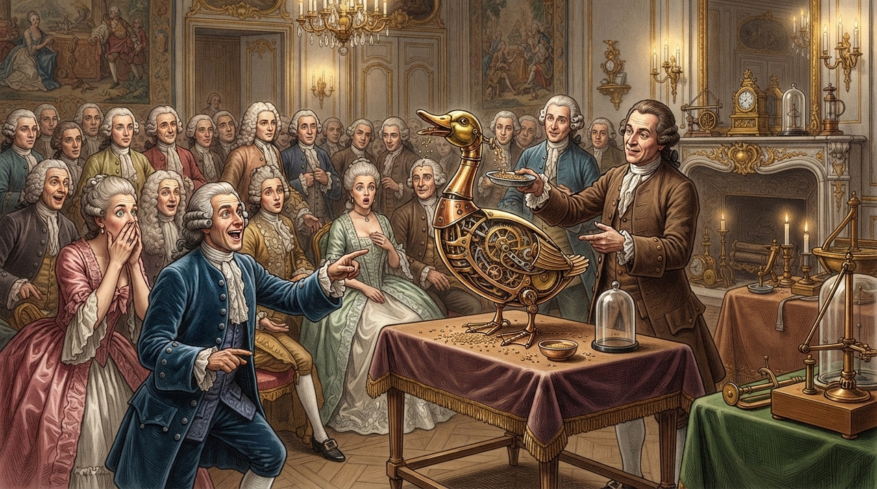 Vaucanson construiu três autômatos célebres, entre eles dois músicos e o chamado Pato Digestor.