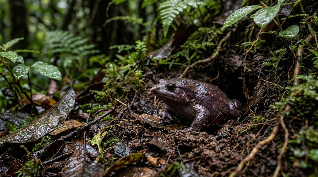 A espécie Nasikabatrachus sahyadrensis ocorre nos Gates Ocidentais, uma região montanhosa da Índia