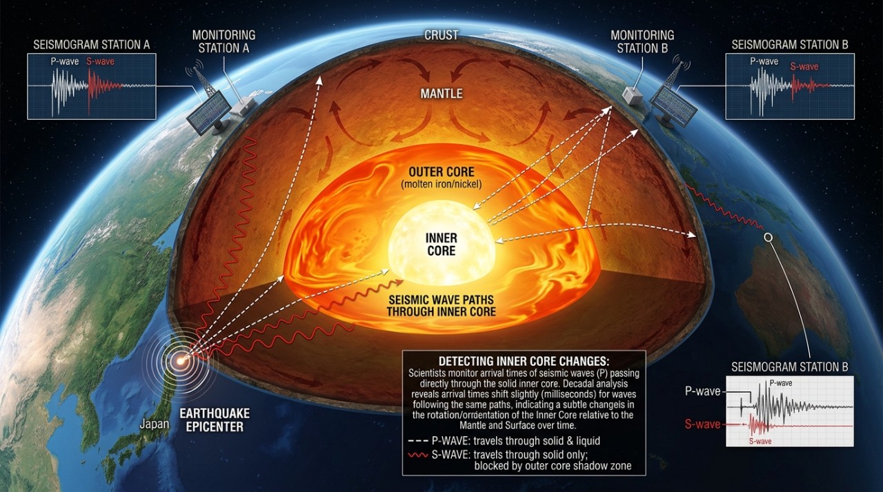 Como não existe acesso direto ao centro da Terra, geofísicos usam ondas sísmicas como uma espécie de ferramenta de investigação.