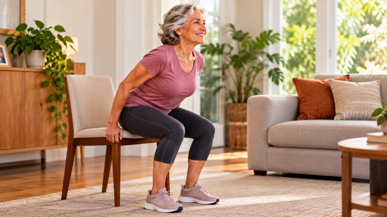 O simples movimento de levantar da cadeira pode virar exercício. Entenda quais músculos trabalham e como adaptar as repetições ao seu nível.