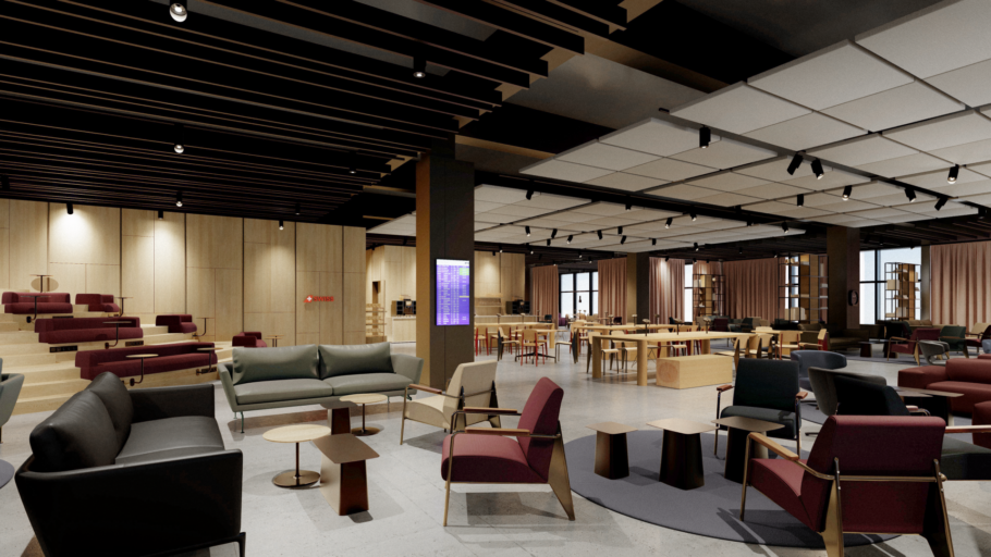 Ilustração mostra como será o lounge Business, da Swiss, no aeroporto de Zurique