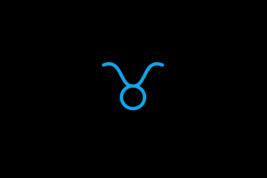 Símbolo do signo de Touro em tom azul-claro, centralizado sobre um fundo preto