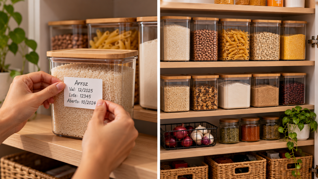 Organizar despensa em potes deixa tudo mais prático, mas exige atenção à validade. Aprenda uma forma simples de preservar os dados da embalagem.
