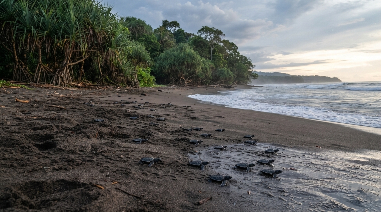 Localizada no Parque Nacional Meru Betiri, a Praia de Sukamade recebe fêmeas durante todo o ano para postura de ovos.