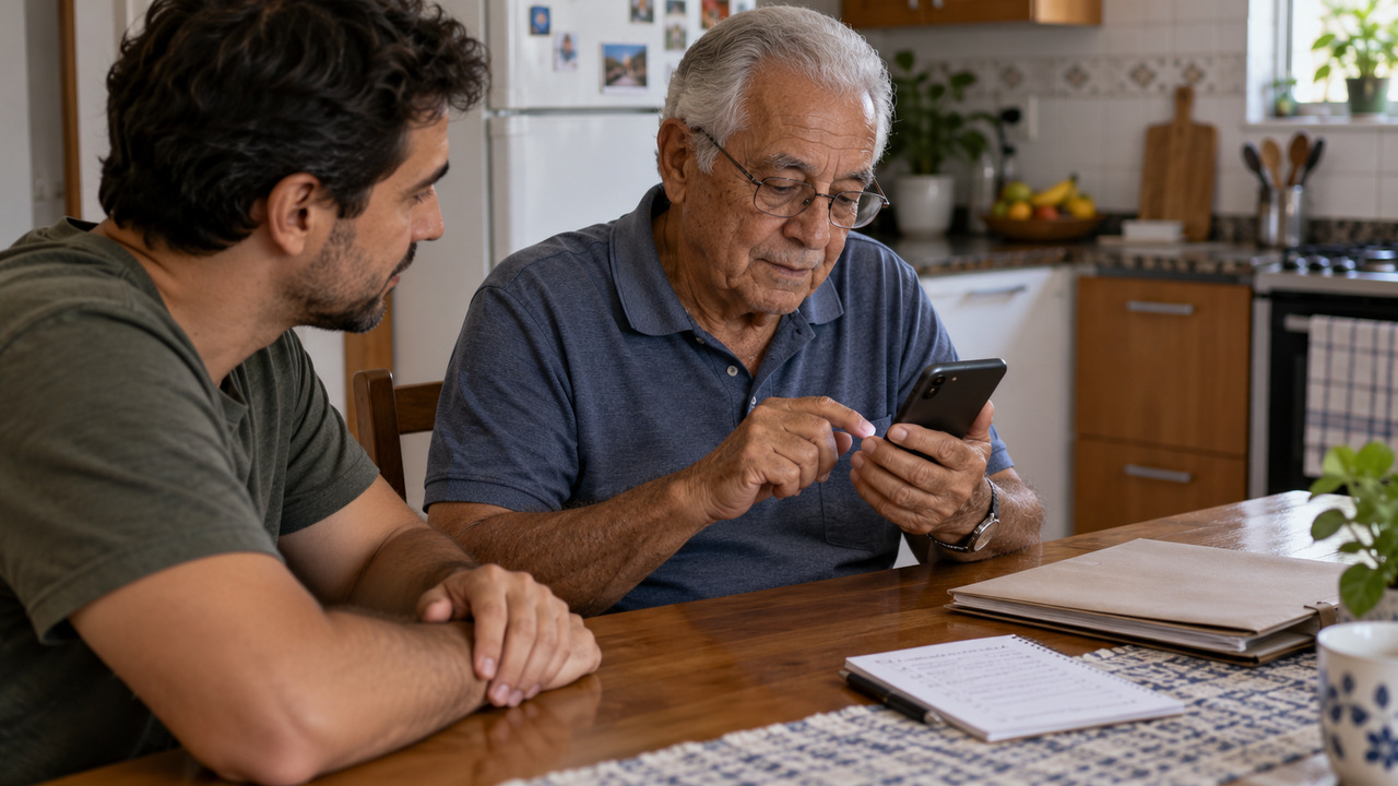 Com paciência e prática, o pai conquistou mais autonomia digital.