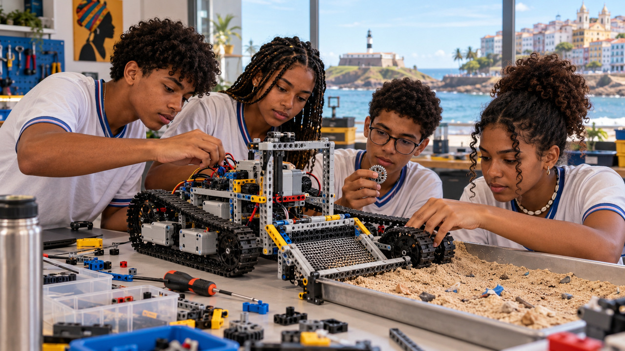 Estudantes baianos desenvolvem robô de Lego para recolher lixo nas praias.