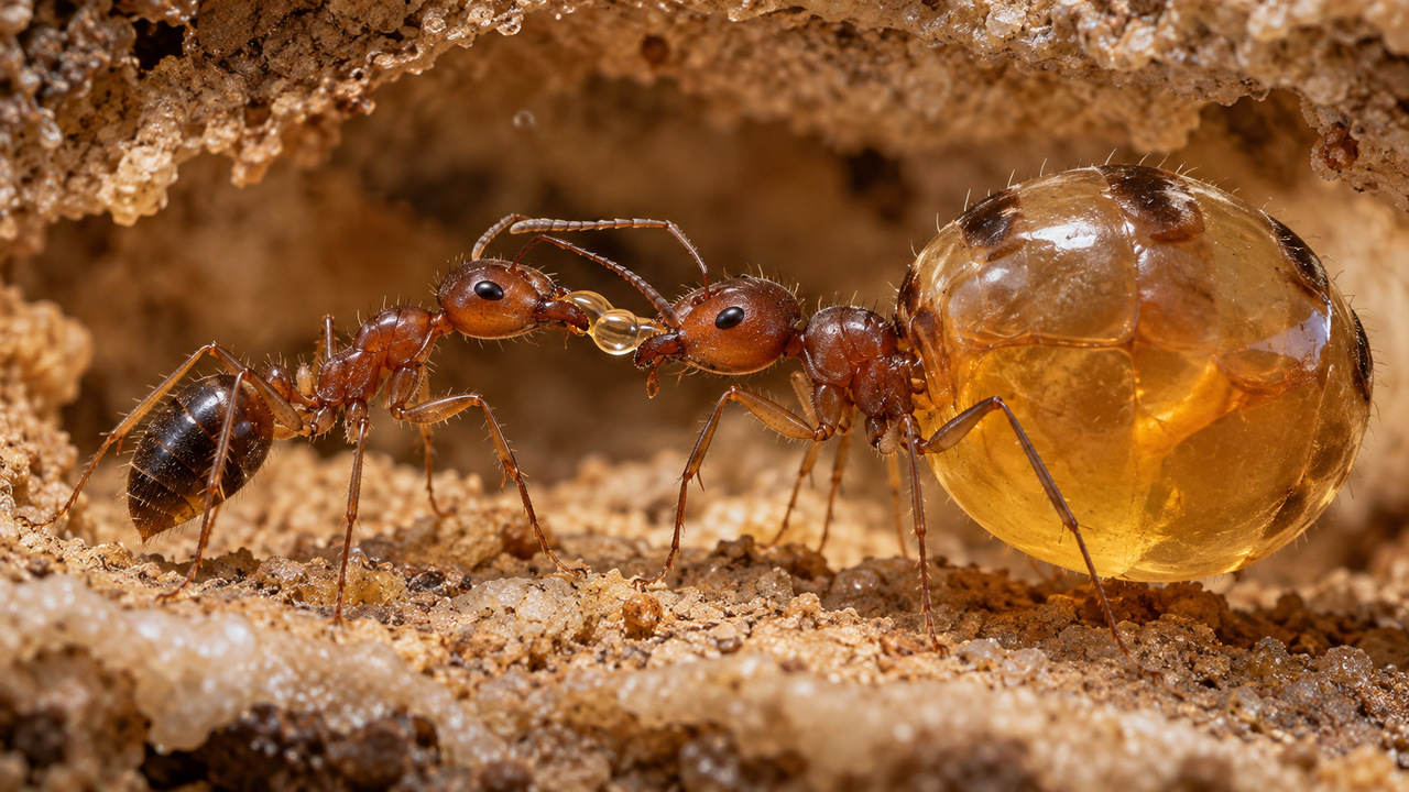 Abdômen dilatado transforma algumas operárias em verdadeiras reservas vivas de alimento.