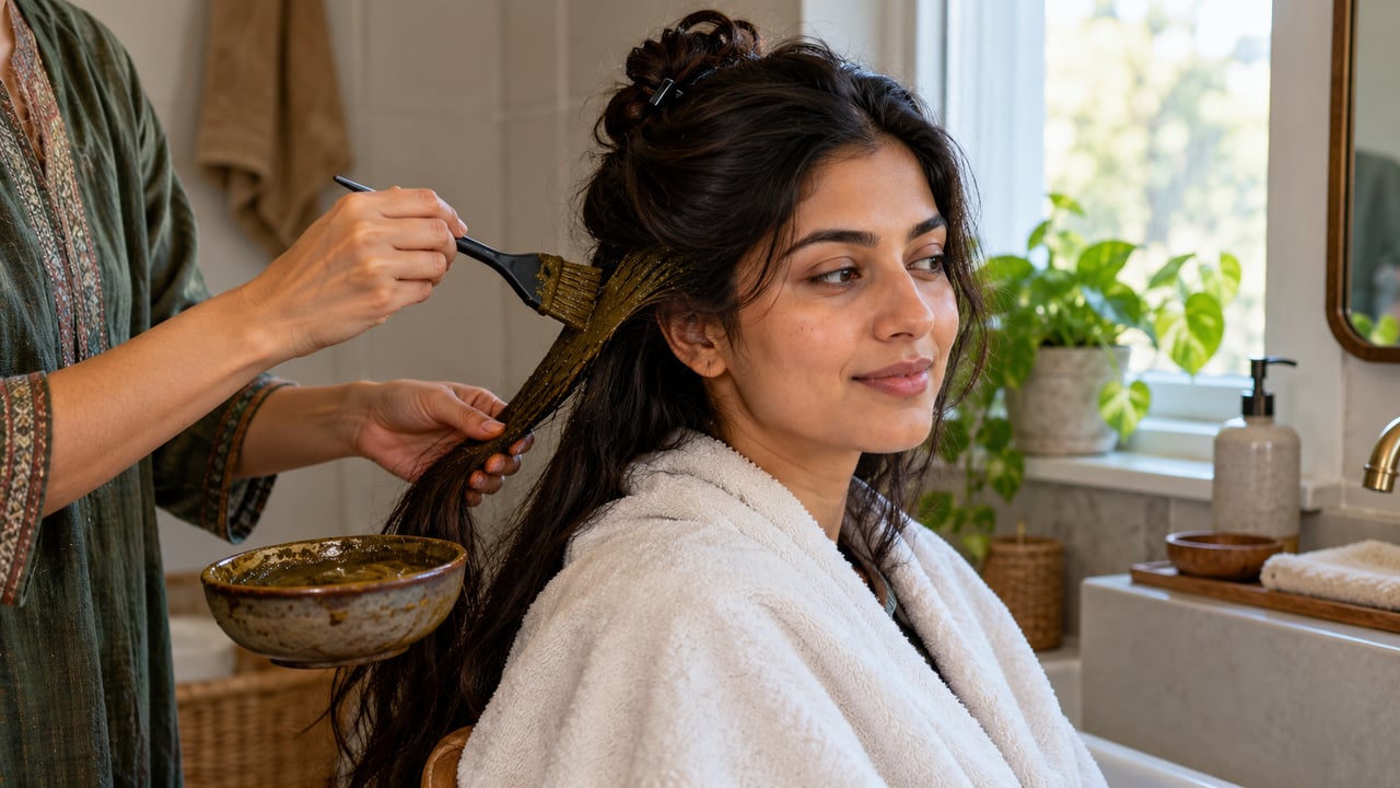 O teste de mecha ajuda a prever como a henna vai reagir antes da aplicação no cabelo todo – Imagem ilustrativa criada por inteligência artificial