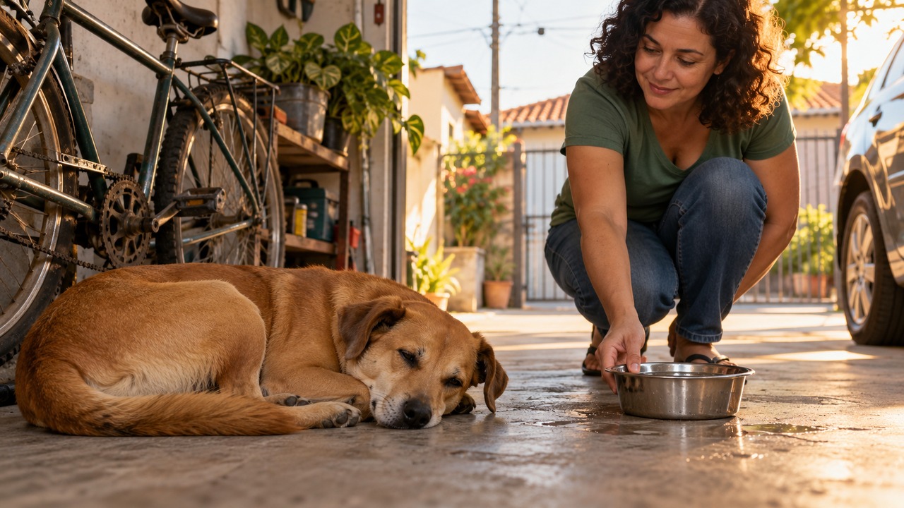 O cachorro começou a visitar diariamente a garagem de Clara.