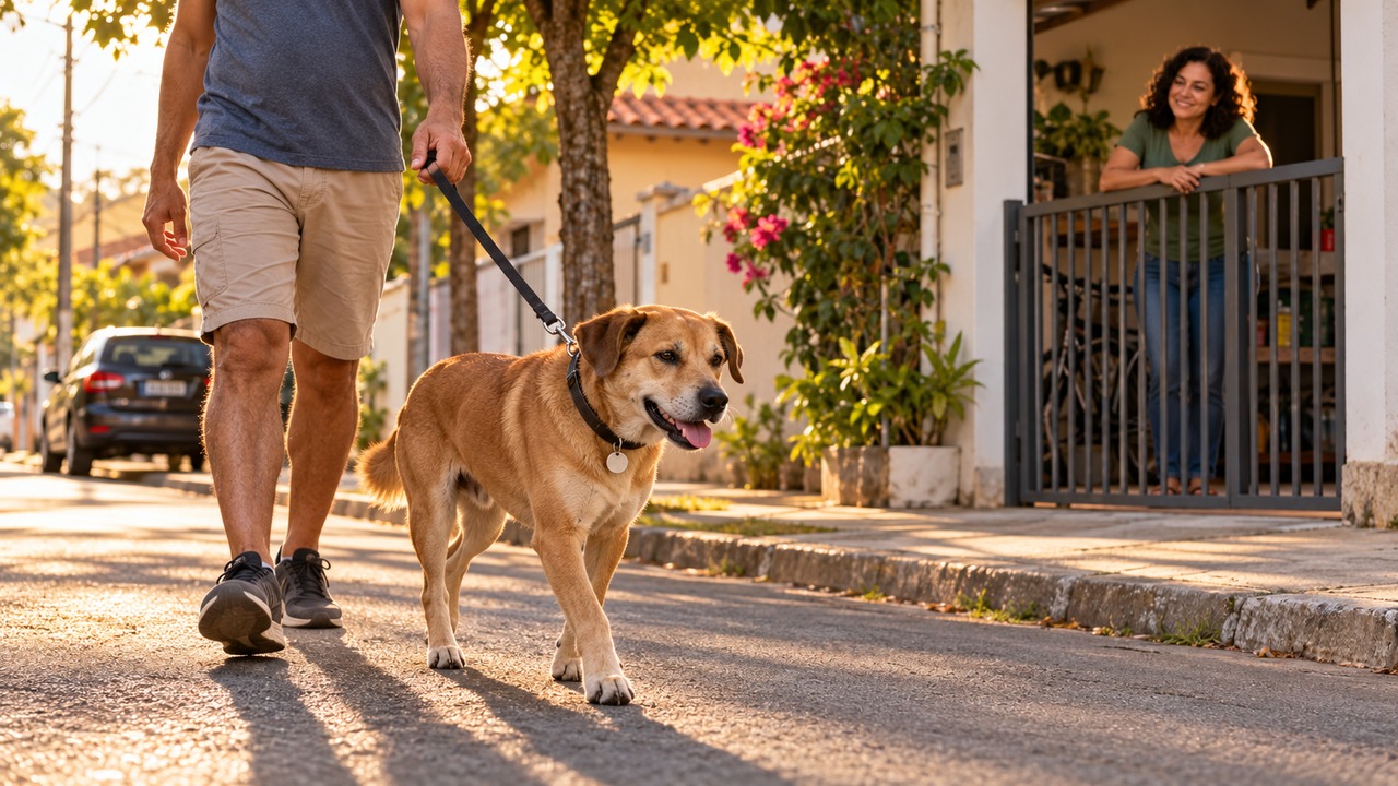Um homem apareceu e apresentou sinais de reconhecimento do cachorro.