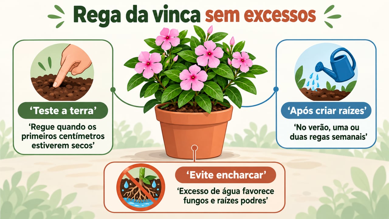 Depois de enraizada, regue a vinca quando os primeiros centímetros da terra estiverem secos – Imagem ilustrativa criada por inteligência artificial